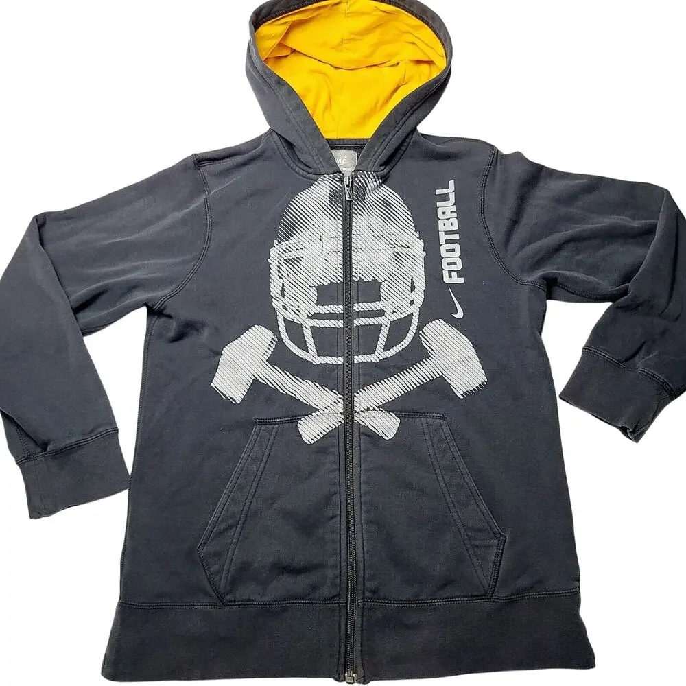 Vtg Nike Football Hoodie Large Black Full-Zip Sweater Sport Size Youth Large